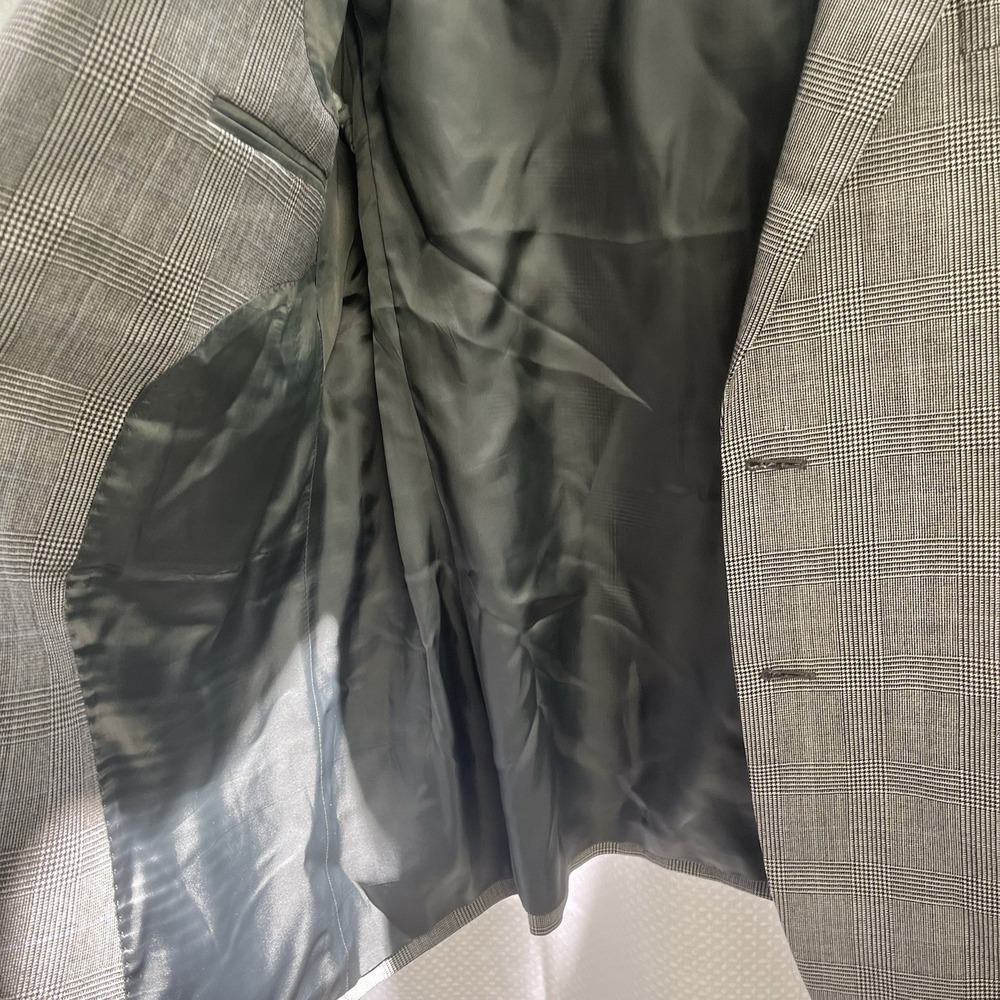 Jos. A. Bank Signature Collection 100% Wool Black Gray Glen Plaid Suit 46R 41x29 - Picture 3 of 11